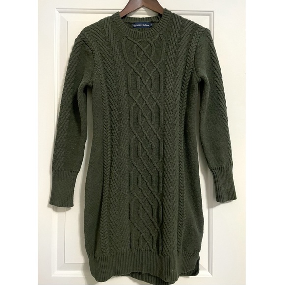United by Blue Sweater Dress, Chunky Cable Knit Recycled Cotton in Forest Green - Picture 2 of 10